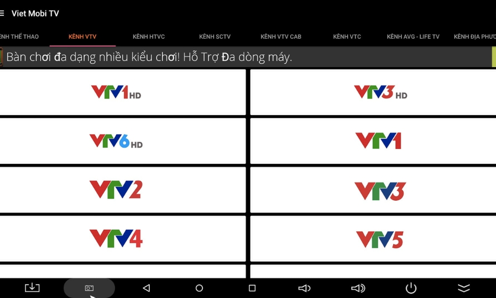 VIET MOBI TV hỗ trợ người dùng xem miễn phí rất nhiều kênh truyền hình Việt Nam và Quốc tế 