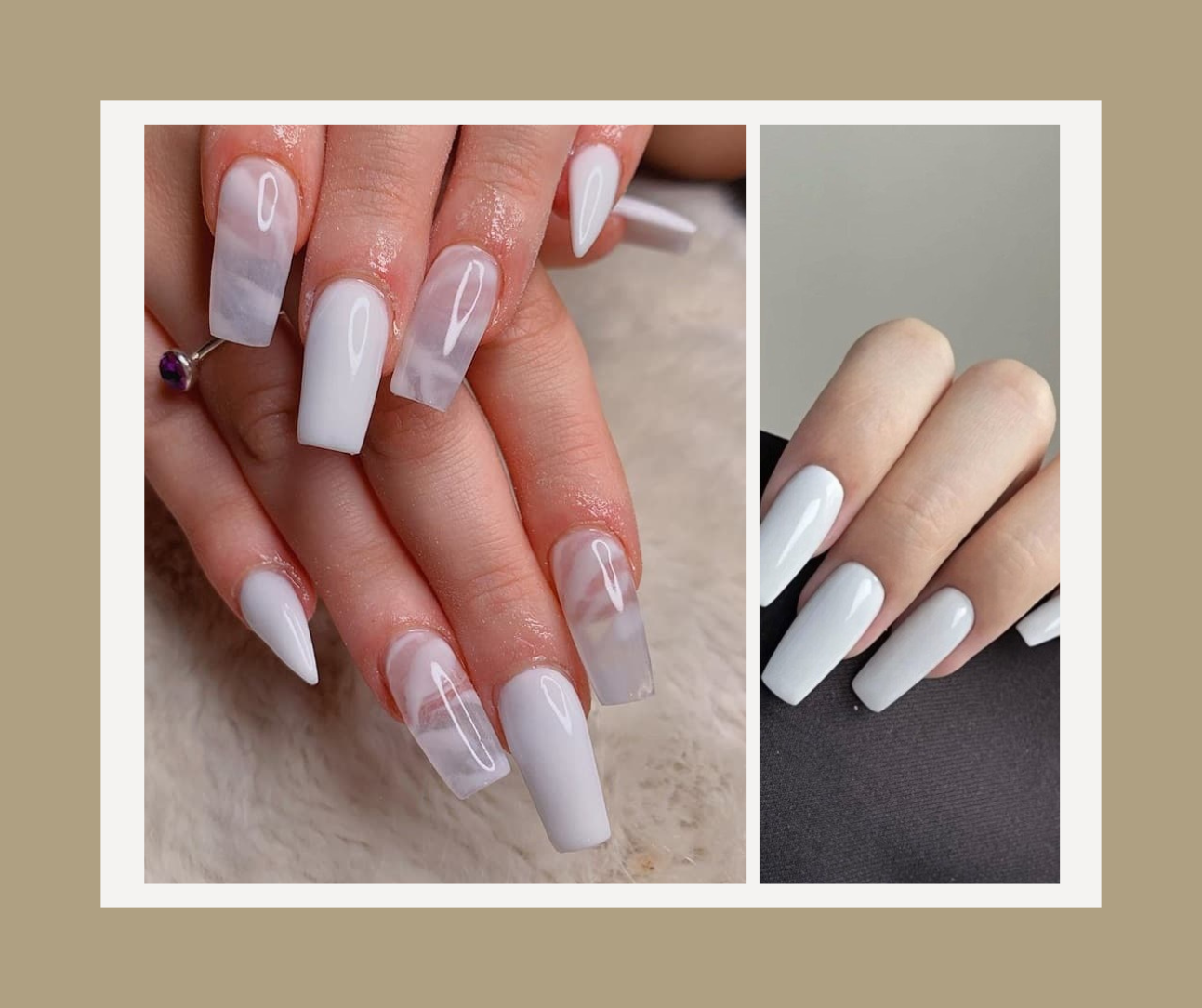 Nail màu trắng gạo móng vuông 