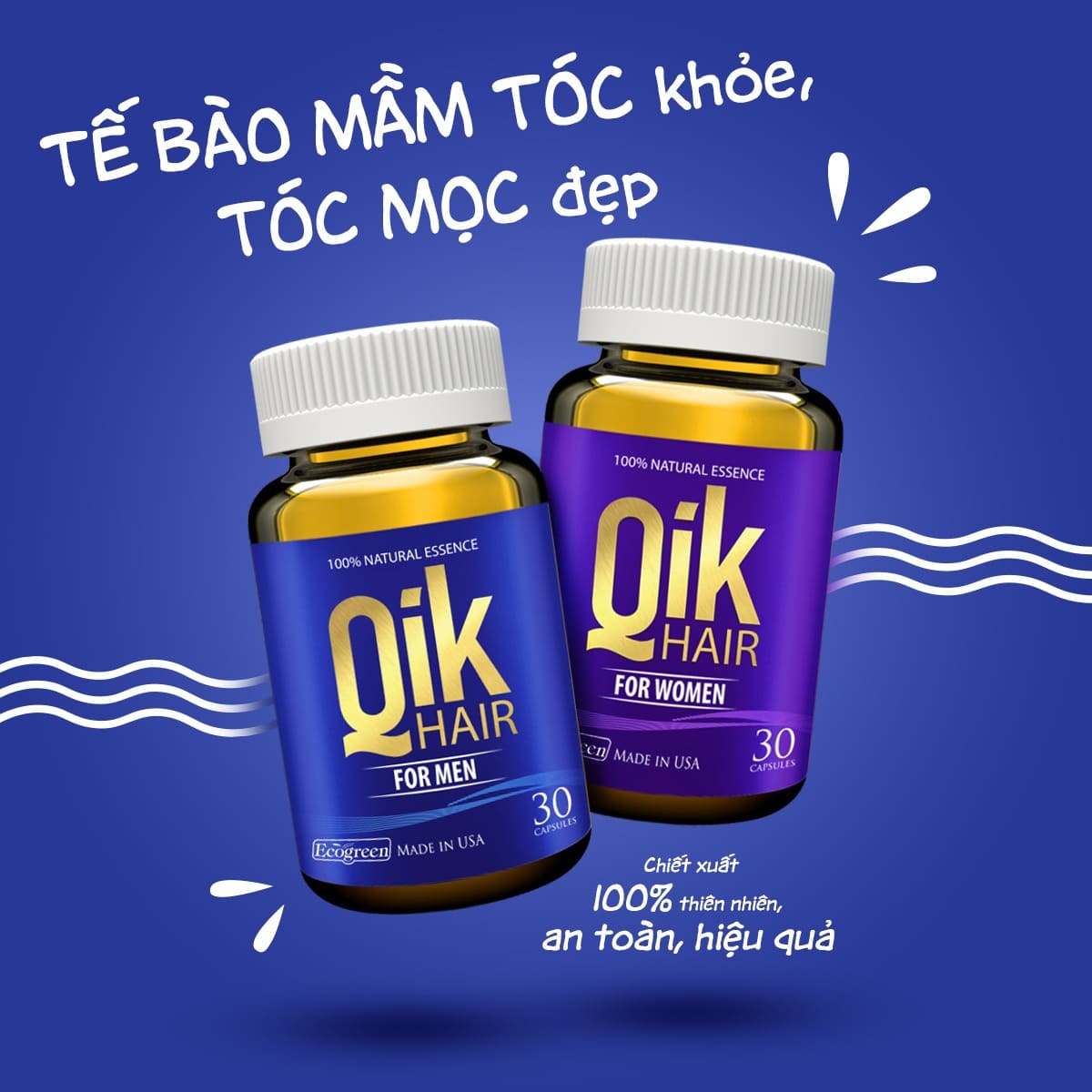 Viên uống QIK HAIR dành cho cả nam và nữ với chiết xuất 100% thiên nhiên, an toàn và hiệu quả