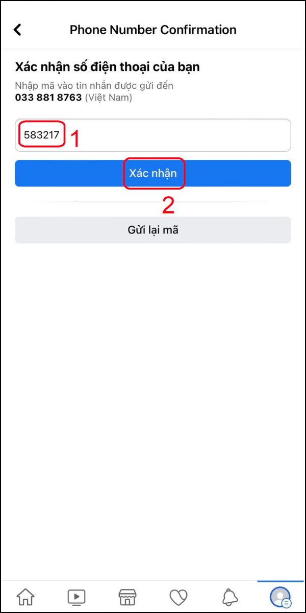 Nhập mã xác nhận vào ô trống
