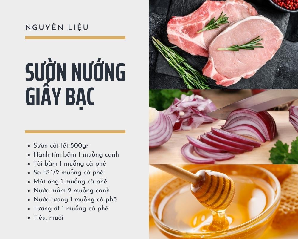 Nguyên liệu làm món sườn nướng giấy bạc thơm ngon