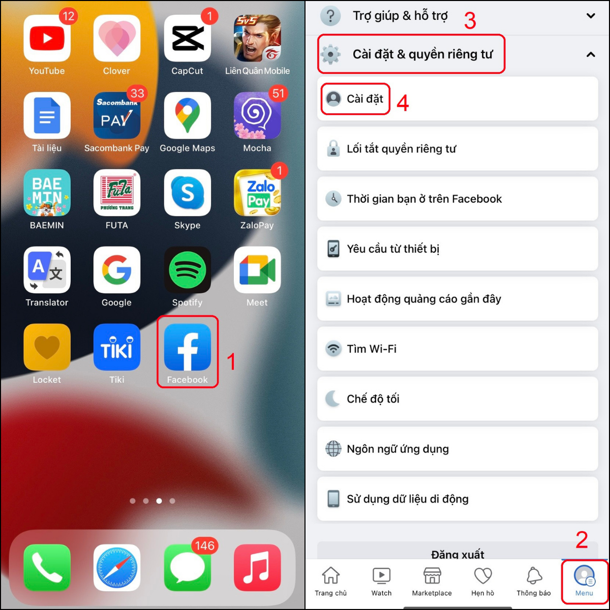 Truy cập vào phần cài đặt trên Facebook để kiểm tra lại số điện thoại