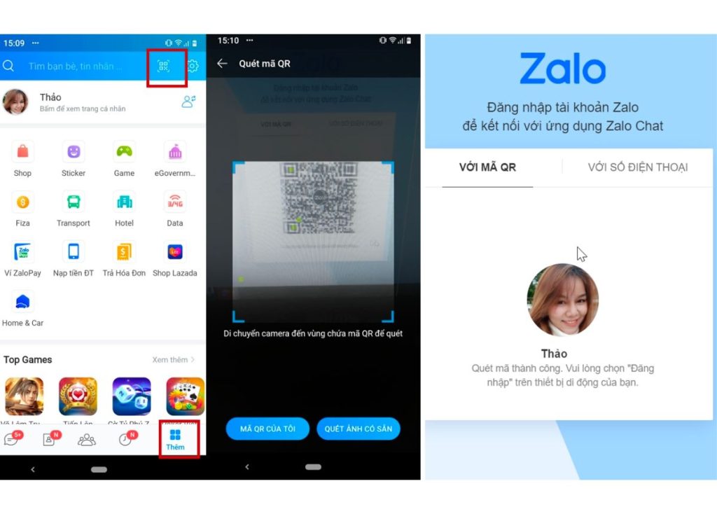 Chọn mục quét mã QR trên ứng dụng để đăng nhập Zalo trên máy tính 