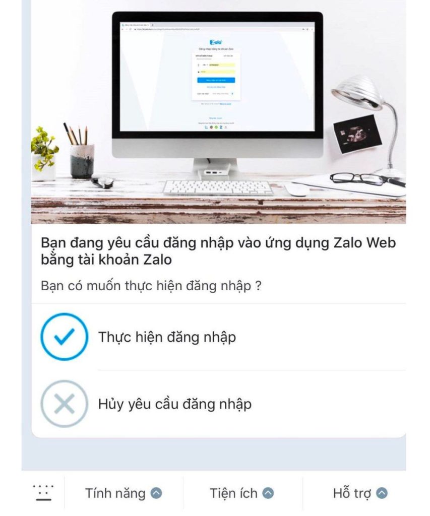 Dùng điện thoại để xác thực đăng nhập Zalo web