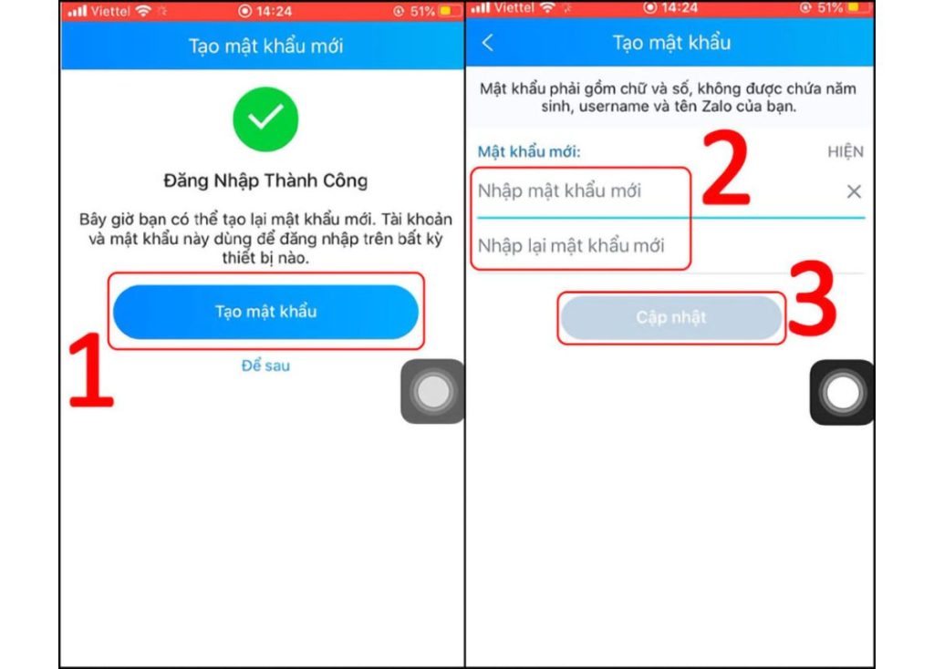 Nhấn Tạo mật khẩu và điền 2 lần mật khẩu mới