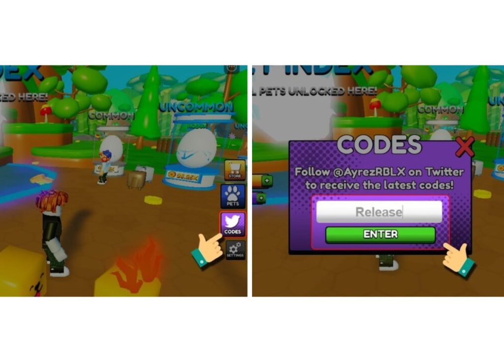 Code pet simulator vào ô Type code here và nhấn Enter