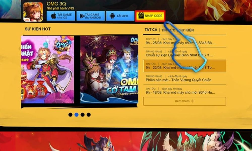 Truy cập trang web OMG 3Q và nhập mã