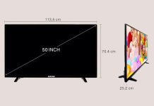 kích thước tivi 50 inch