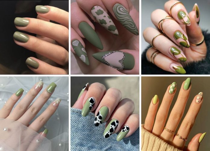 mẫu nail màu xanh rêu