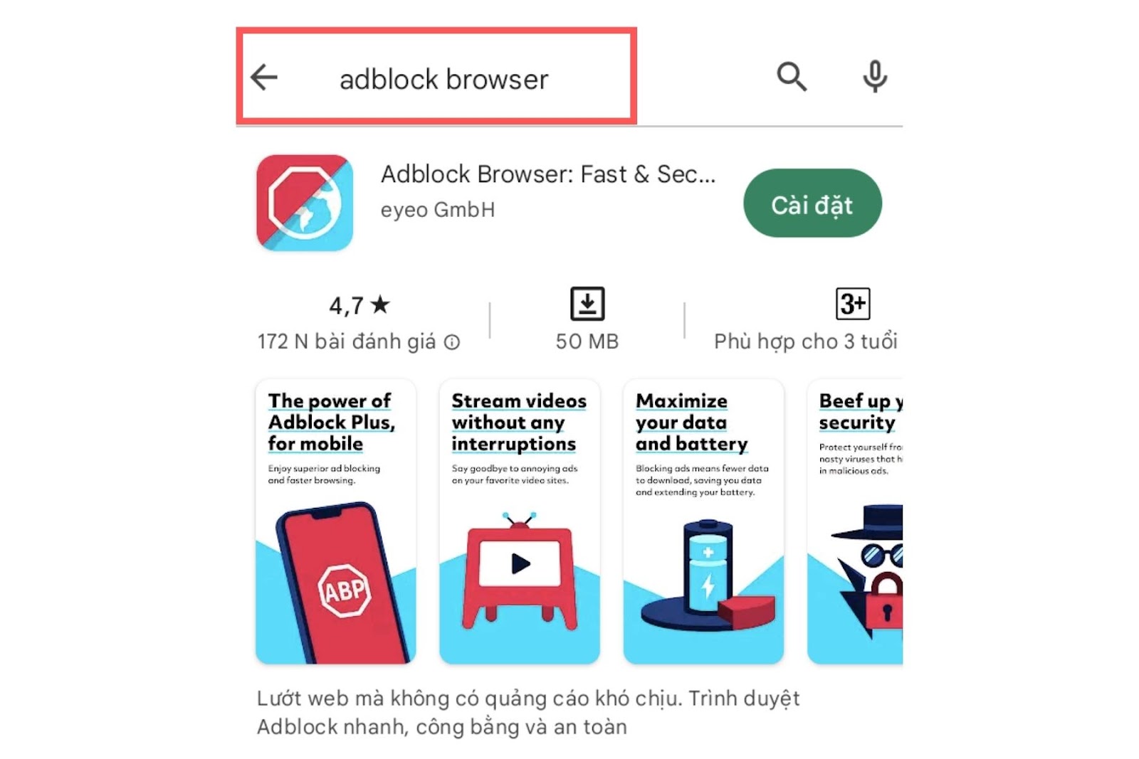 Truy cập Google Play để tải Adblock Browser