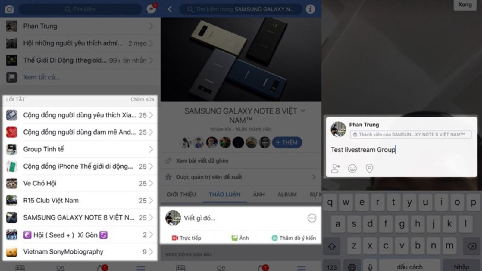 Live stream trên group Facebook