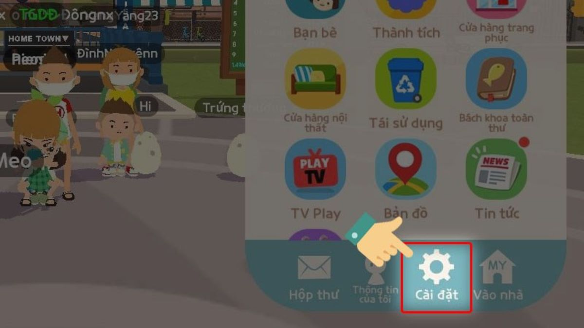 nhấp vào cài đặt