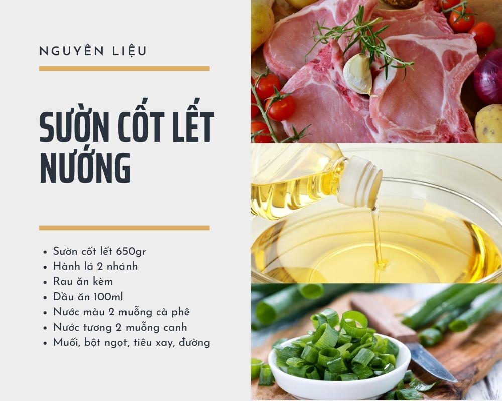 Nguyên liệu làm món sườn cốt lết nướng ăn cùng cơm nóng