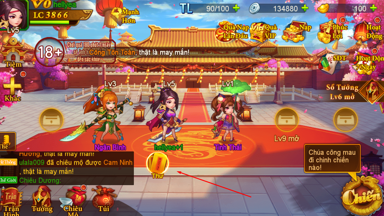 Vào game Danh Tướng 3Q, nhận thưởng qua thư 