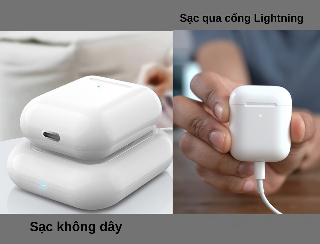 Bạn có thể sạc AirPods qua cổng Lightning hoặc sạc không dây