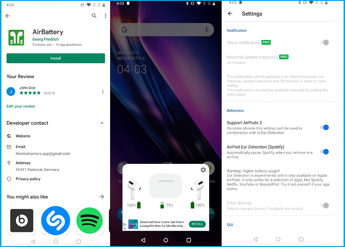 Kiểm tra pin AirPods trên điện thoại Android qua ứng dụng AirBattery