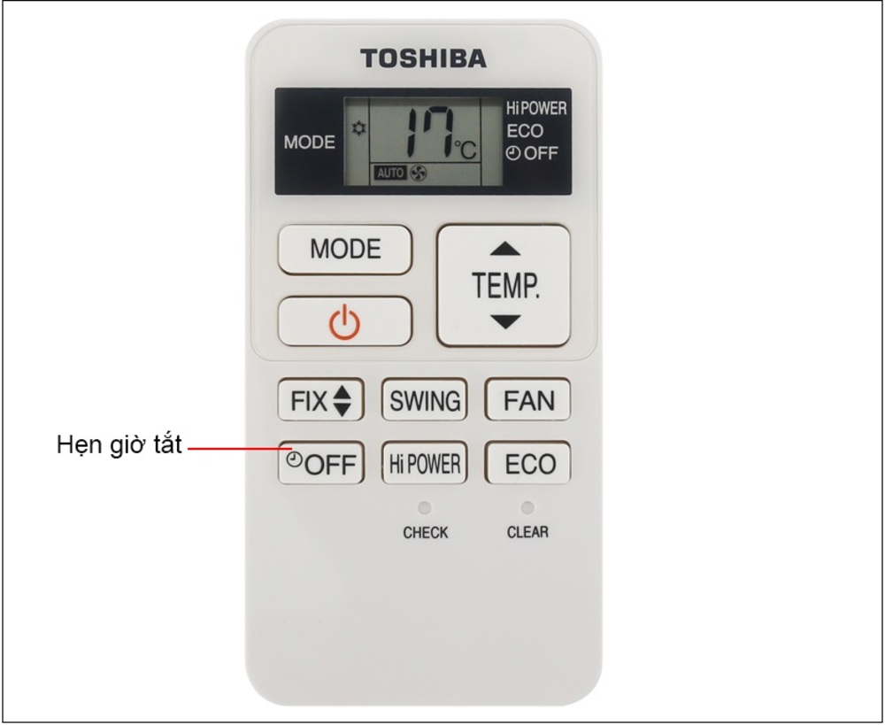 Điều khiển từ xa điều hòa Toshiba để điều chỉnh chế độ thời gian tắt máy mô tả 