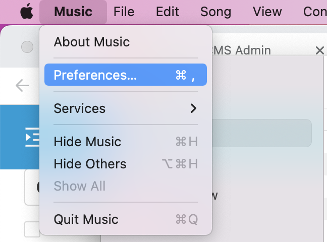 Trên thanh menu, bạn chọn Music rồi chọn Preferences