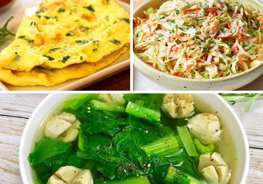 Salad bắp cải, trứng rán và canh rau cải vừa rẻ vừa đủ chất 