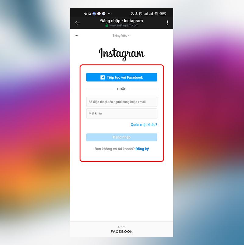 Đăng nhập vào tài khoản Instagram muốn xoá