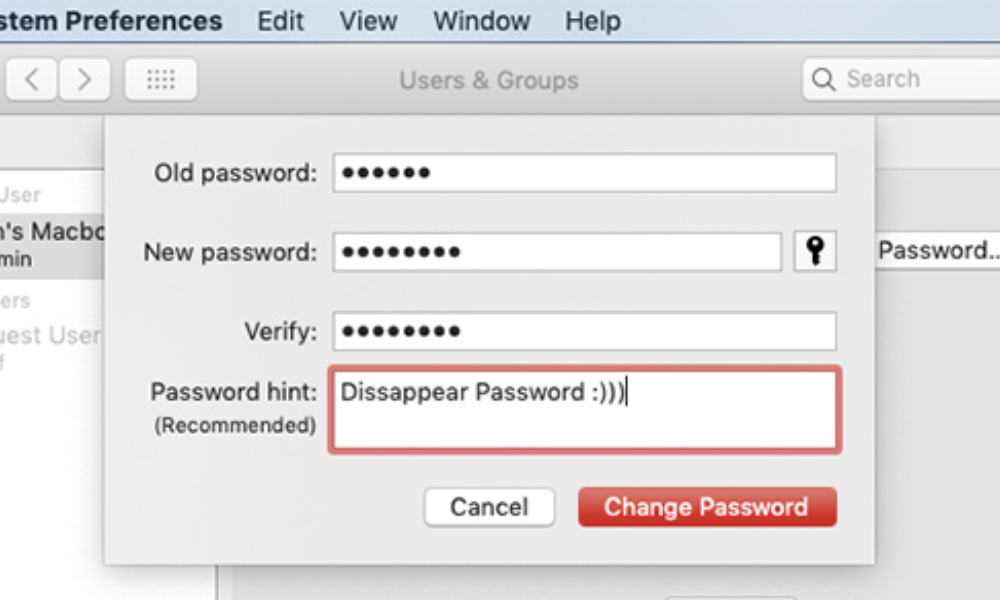 Đổi mật khẩu máy tính trên MacBook (Nguồn: Internet)