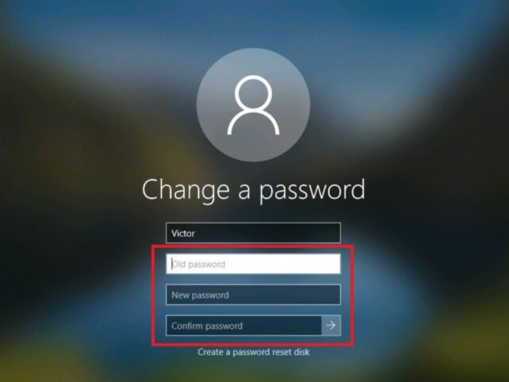 Chỉ cần điền đầy đủ thông tin ở những ô trên là bạn có thể đổi mật khẩu máy tính của mình rồi 