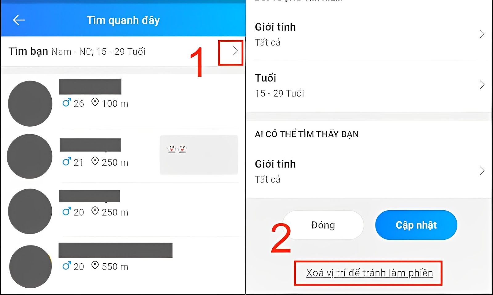 Chọn Xóa vị trí để tránh làm phiền