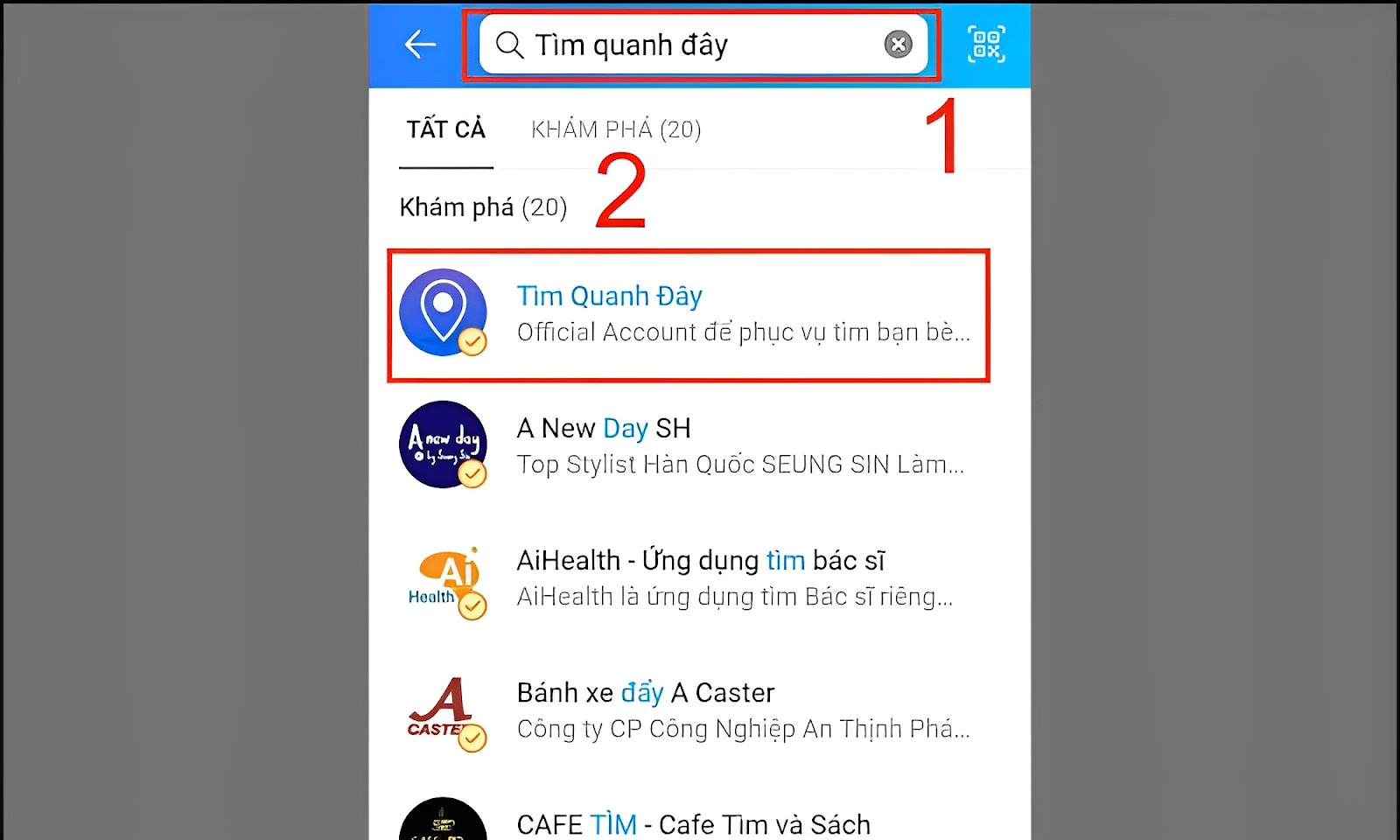 Chọn mục Tìm Quanh Đây
