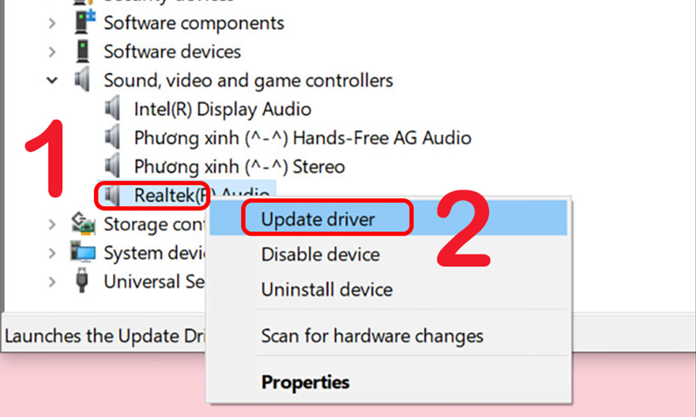 Update driver để sửa lỗi laptop không nhận tai nghe