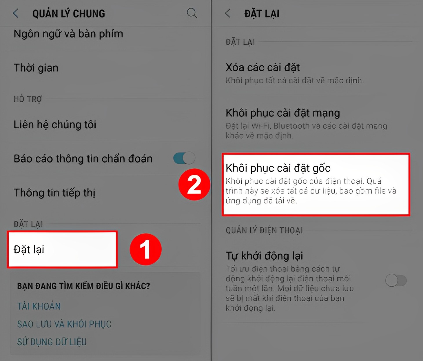 Khôi phục cài đặt gốc cho điện thoại