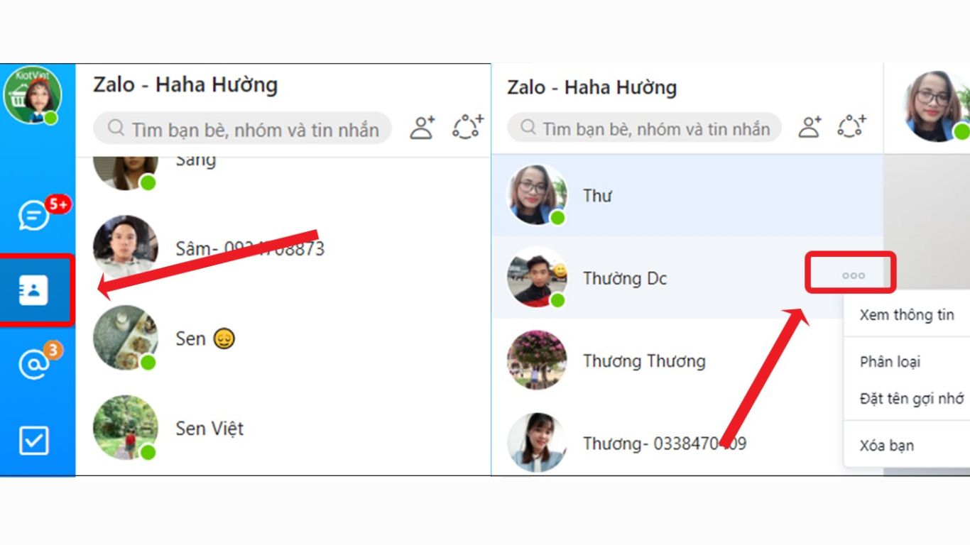 Vào mục Danh bạ rồi nhấn vào biểu tượng 3 chấm