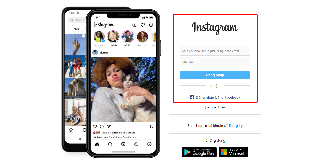 Chọn đăng nhập tài khoản Instagram