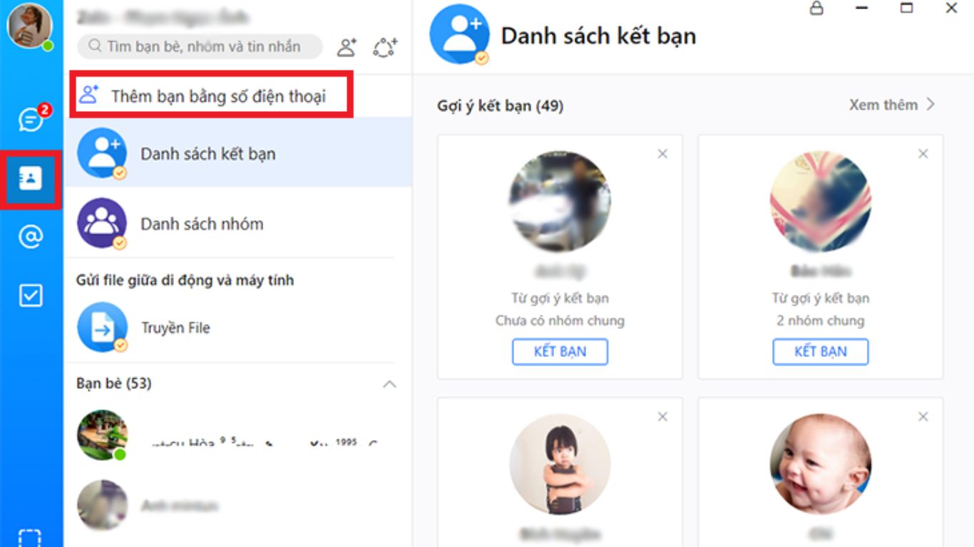 Chọn biểu tượng Thêm rồi nhấn Thêm bạn bè