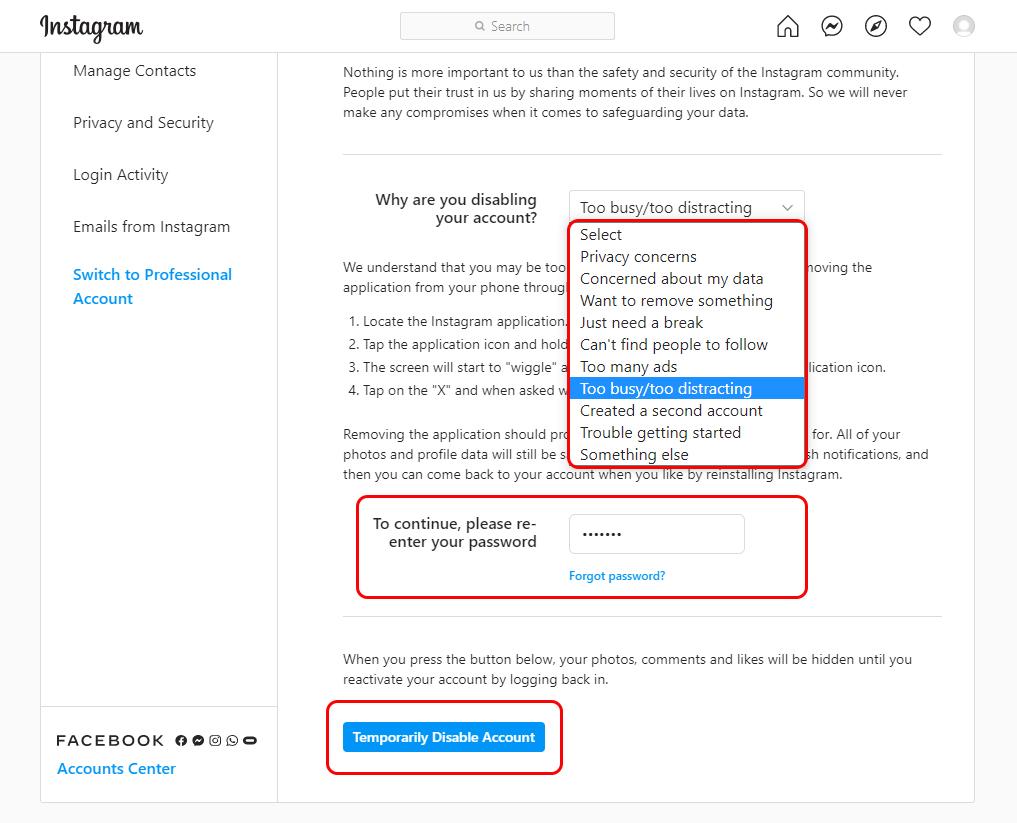 Nhập mật khẩu và chọn Temporarily Disable Account