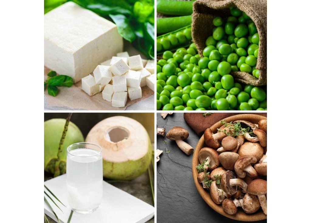 Các nguyên liệu cần dùng trong món bò kho chay nấu từ đậu hũ trắng và đậu hũ ky