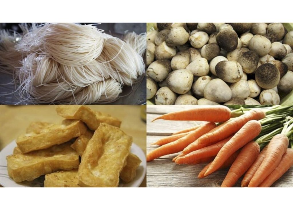 Các nguyên liệu nấu hủ tiếu bò kho chay