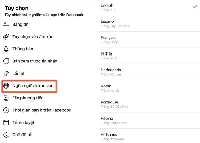 cách đổi ngôn ngữ trên facebook