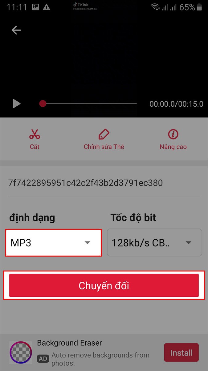 Chọn MP3 tại mục định dạng 