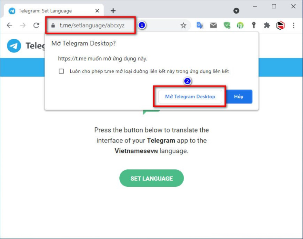 Bạn ấn chọn “Set language” để bắt đầu cài đặt tiếng Việt cho PC, laptop