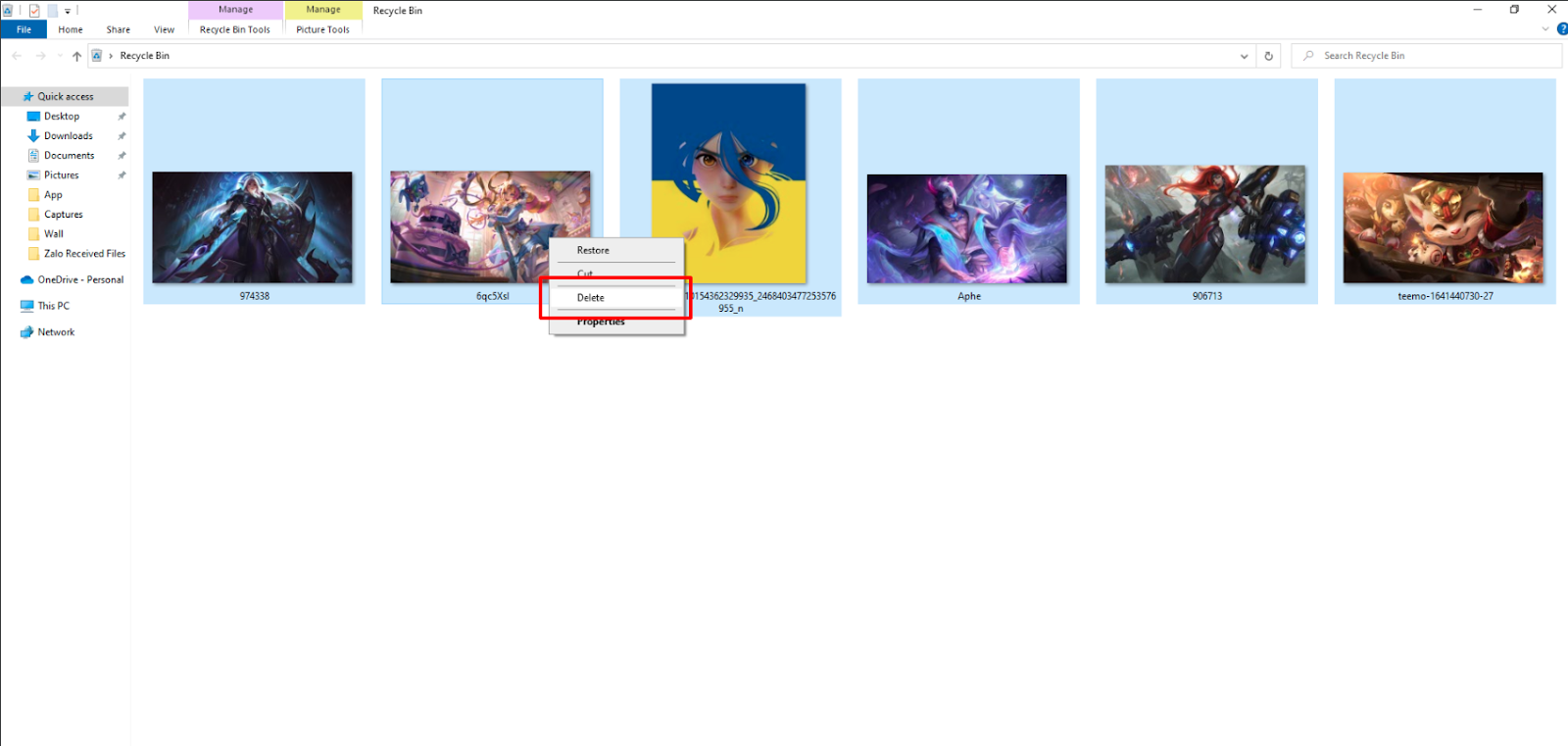 Click chuột để chọn tất cả các file cần xóa