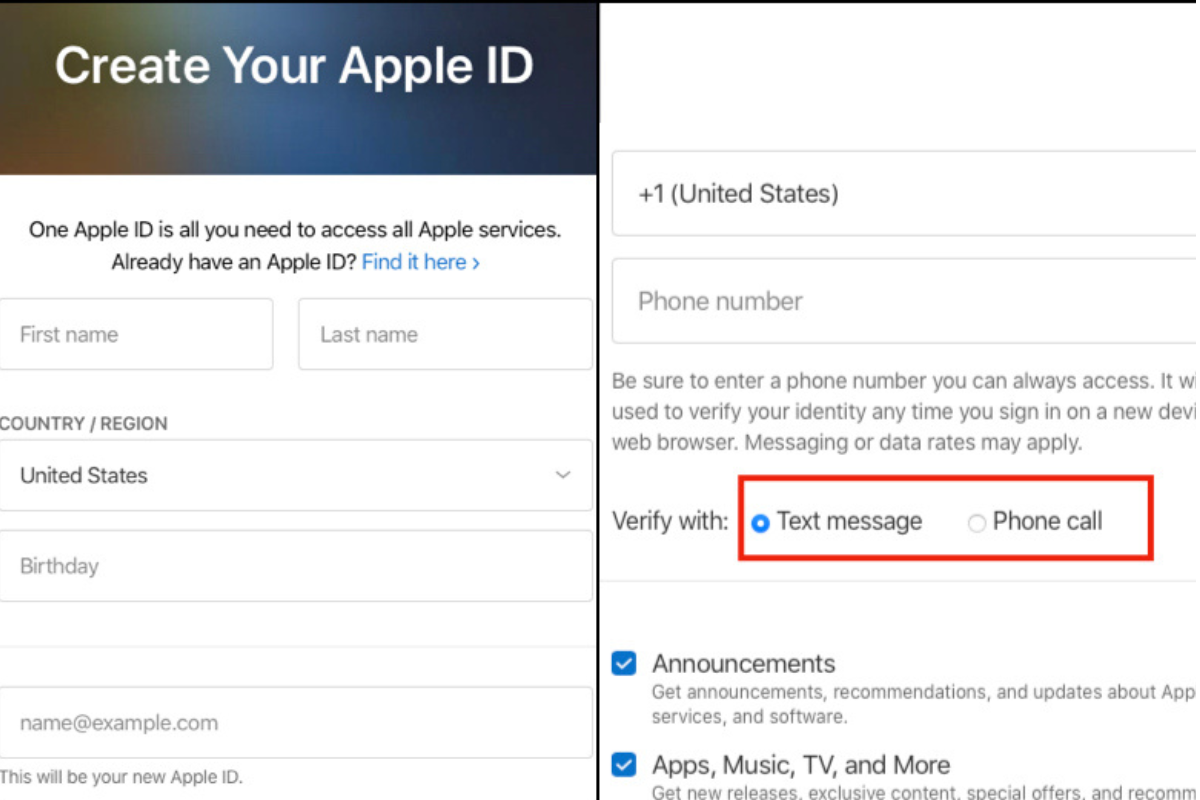 Điền thông tin cá nhân tại website appleid.apple.com.vn để tạo Apple ID 