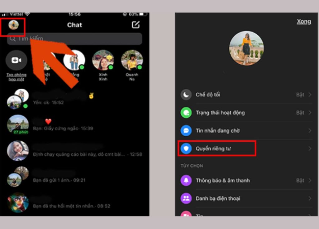 Chuyển đến phần riêng tư để tắt Messenger