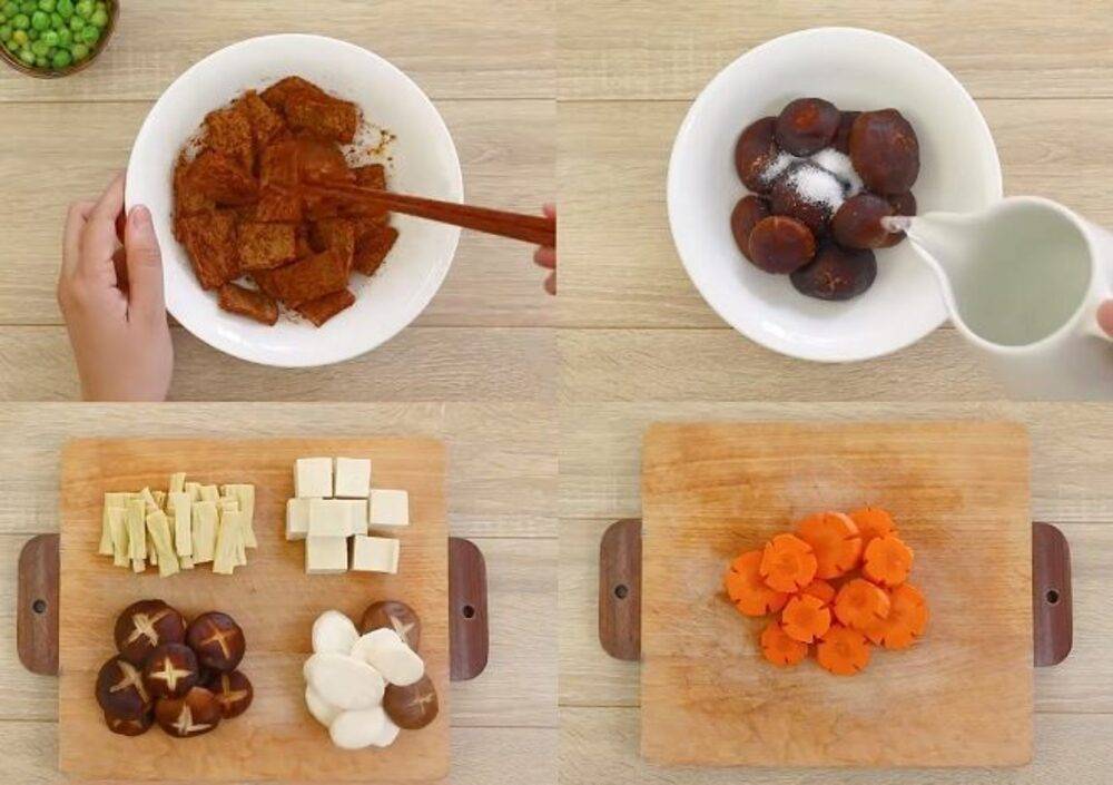 Các nguyên liệu cần có trong món bò kho chay nấu từ bò lát chay