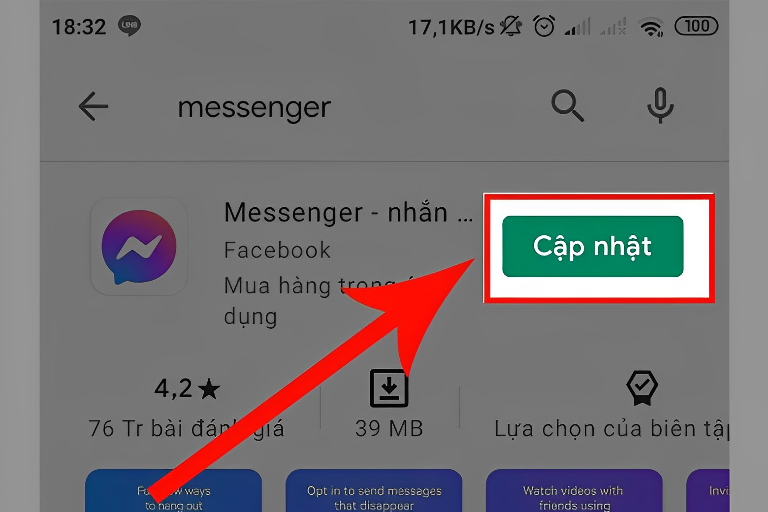 Cập nhật ứng dụng Messenger trên CH Play