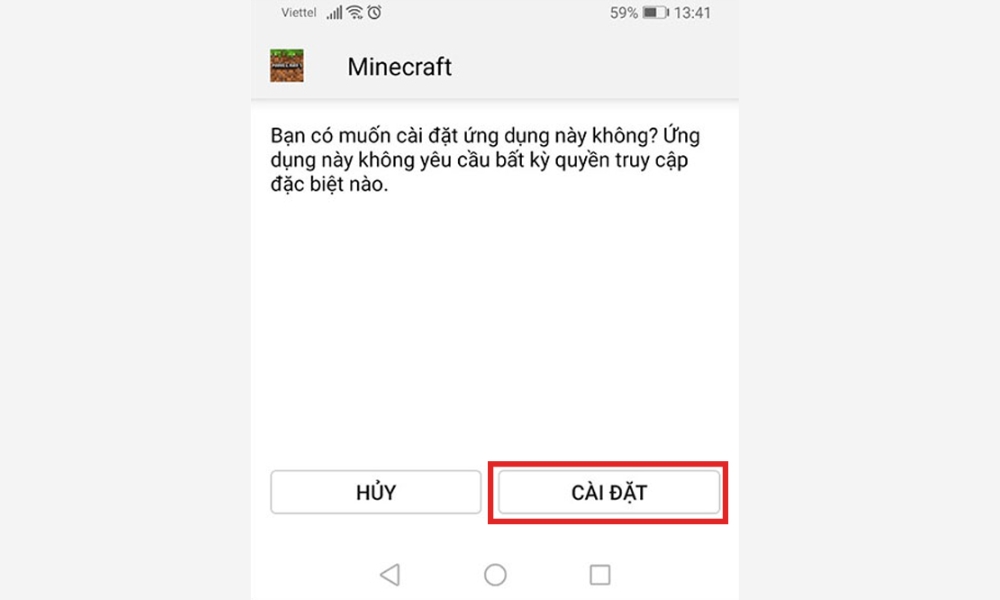 Nhấn vào “Cài đặt” để tải Minecraft trên điện thoại Android 