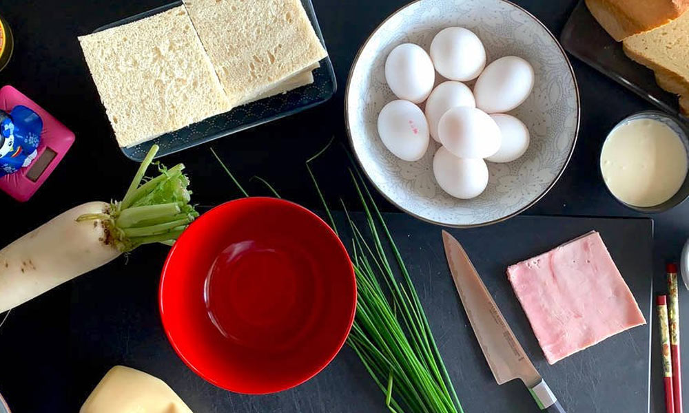 Nguyên liệu chuẩn bị bánh mì trứng kiểu Nhật 