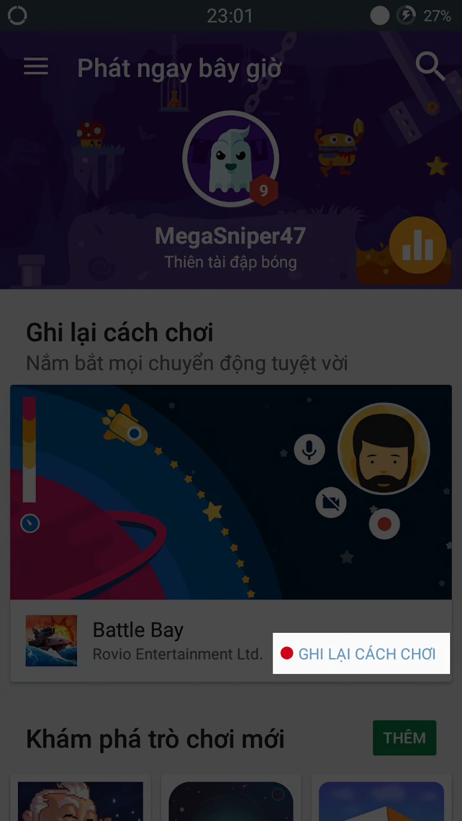 Nhấn ghi lại cách chơi để quay màn hình điện thoại