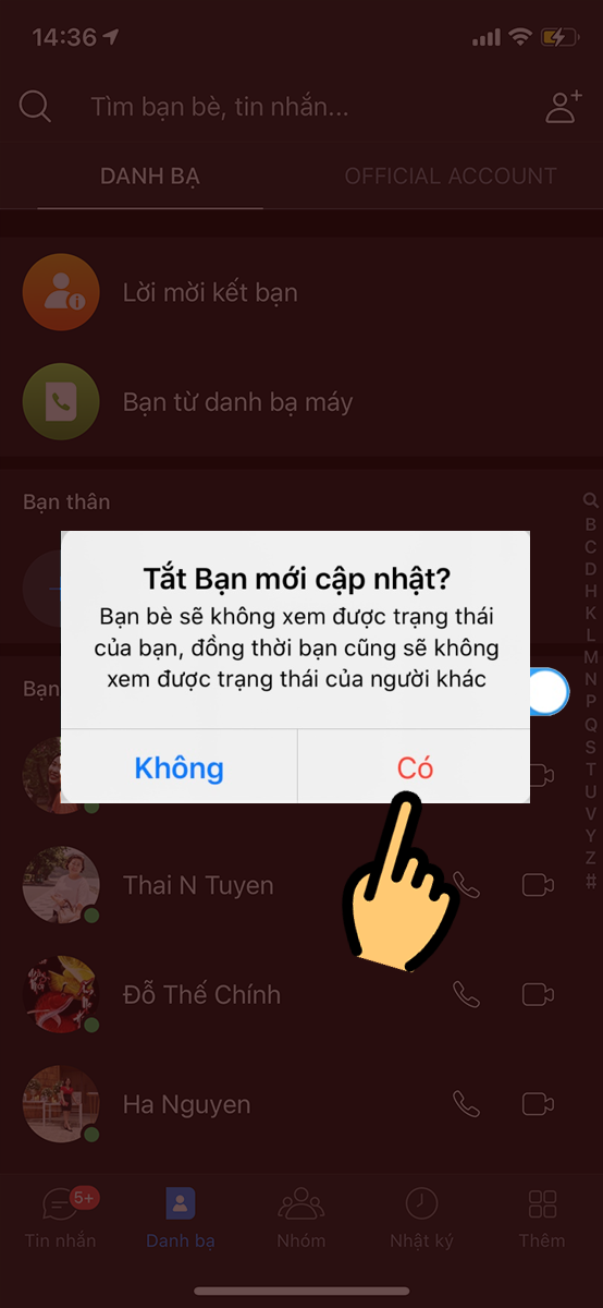 Xác nhận bằng cách nhấn “Có”