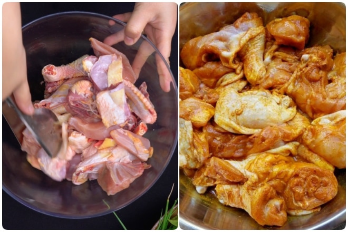 Ướp phần thịt gà đã rút xương với các nguyên liệu quen thuộc 