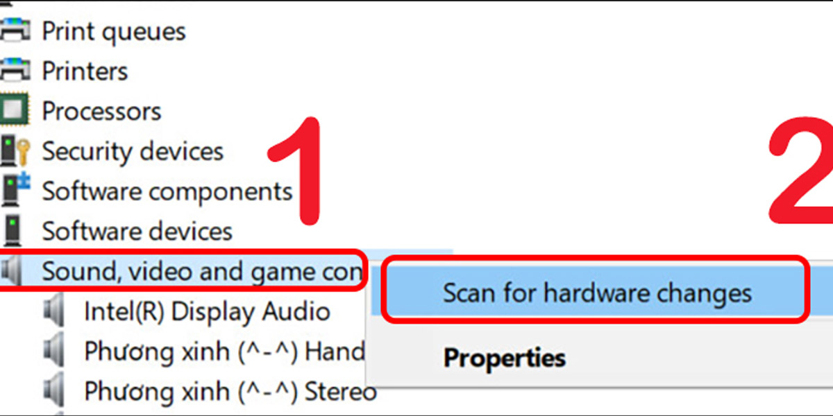 Bấm vào Scan for hardware changes